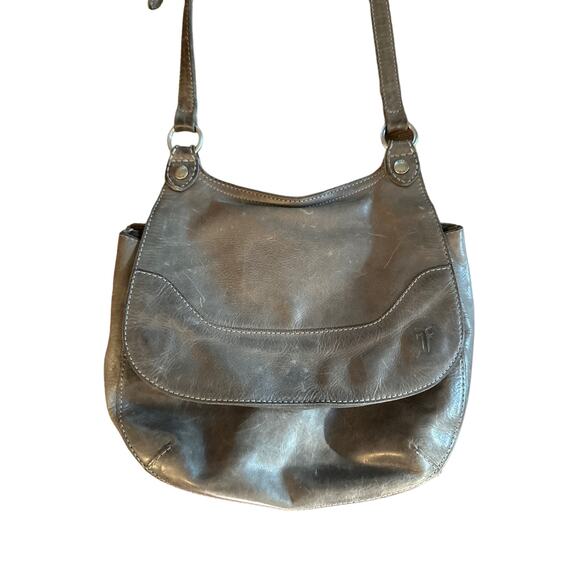 Frye 34DB130 Melissa Saddle Leather Purse Bag Distressed Gray Crossbody - Picture 2 of 8